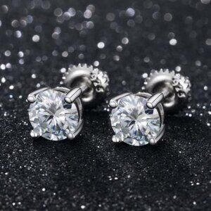 Certified 2ct. t.w. Moissanite Diamond Round Stud Earrings NEW A